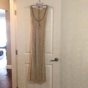 Full length champagne colored beaded dress